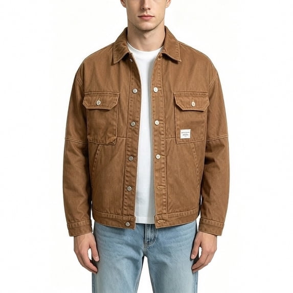Hulanddfd Men's Denim Jacket Turn Down Collar Button Down Multi Pocket Casual Trucker Coat Fall Winter Outerwear