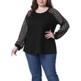 thumbnail image 1 of Blusas T-Shirts de Mujer Plus Size Agnes Orinda con Encaje, Cuello Redondo, Manga Larga, Casual, Sueltas, 4X, Negro, 1 of 6