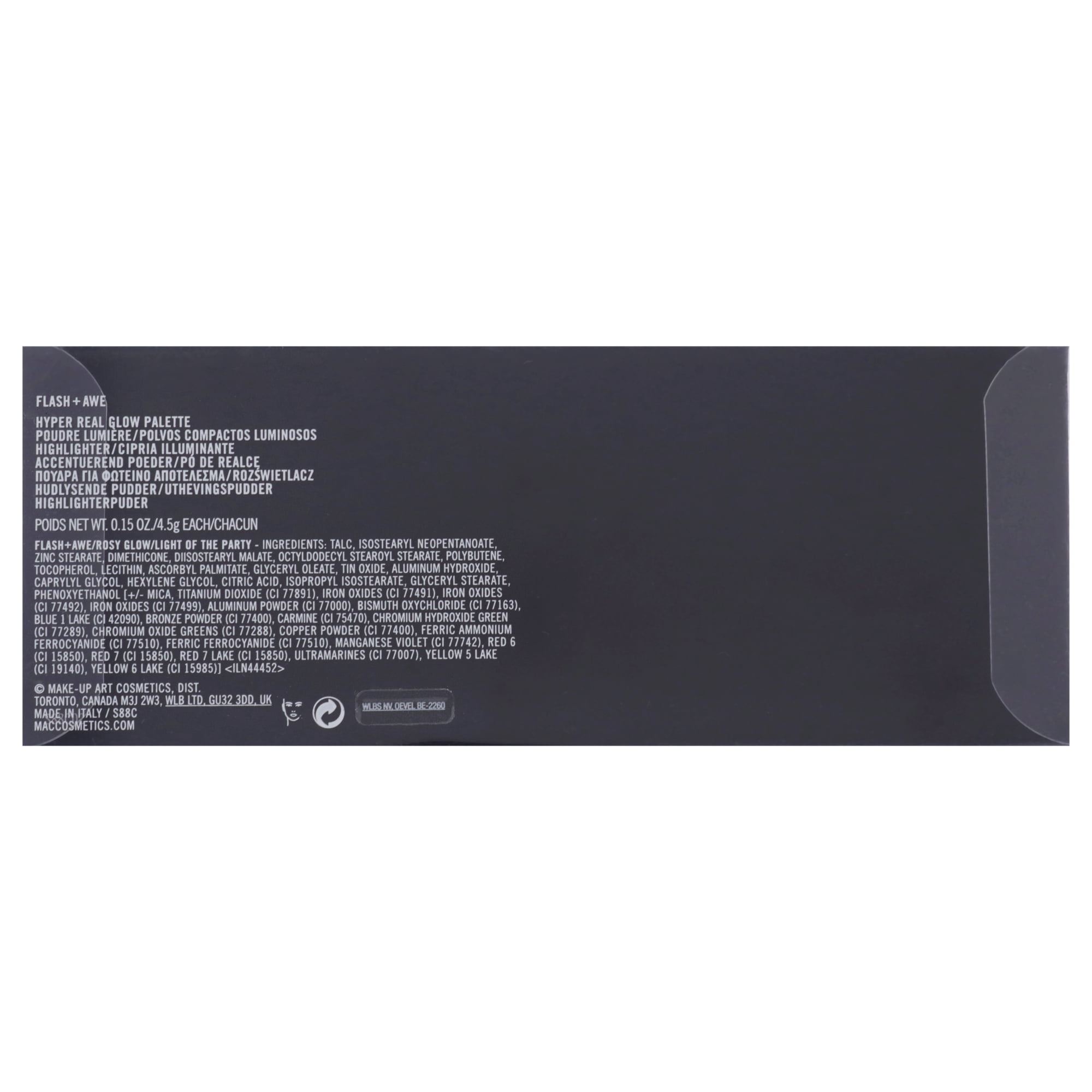 MAC COSMETICS COLOR PALETTE 0.15 OZ MAC COSMETICS/HYPER REAL GLOW PALETTE / GET LIT 0.15 OZ (4.5 ML) 3 HIGHLIGHT SHADES SILVER FONT
