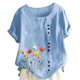 thumbnail image 1 of Vestidos Casuales Para Mujer, Blusas De Mujer De Moda Camiseta informal de verano con cuello redondo, manga corta y botones estampados para mujer, 1 of 4