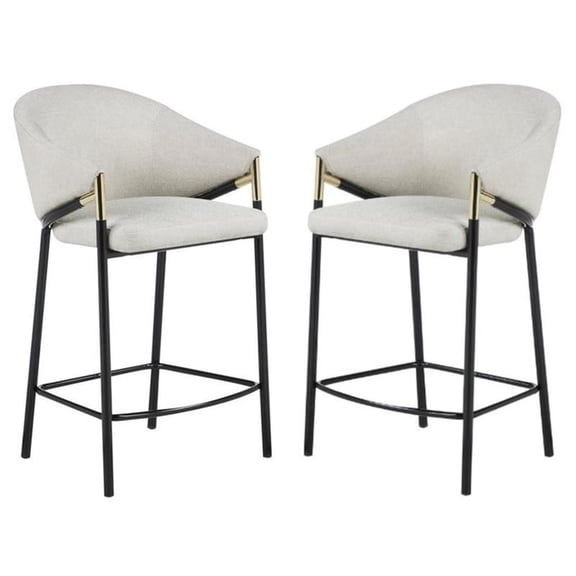 Pemberly Row Sloped Arm Counter Height Stool in Beige & Glossy Black - Set of 2