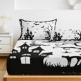 thumbnail image 6 of Twin Sze Fitted Sheet Set - Halloween 2 Piece Bedding Sets 16" Deep Pocket Fitted Sheet with 1 Pillowcase, Black Spooky Castle Bats Tree Silhouette Brushed Microfiber Hotel Luxury Bed Sheets, 6 of 9