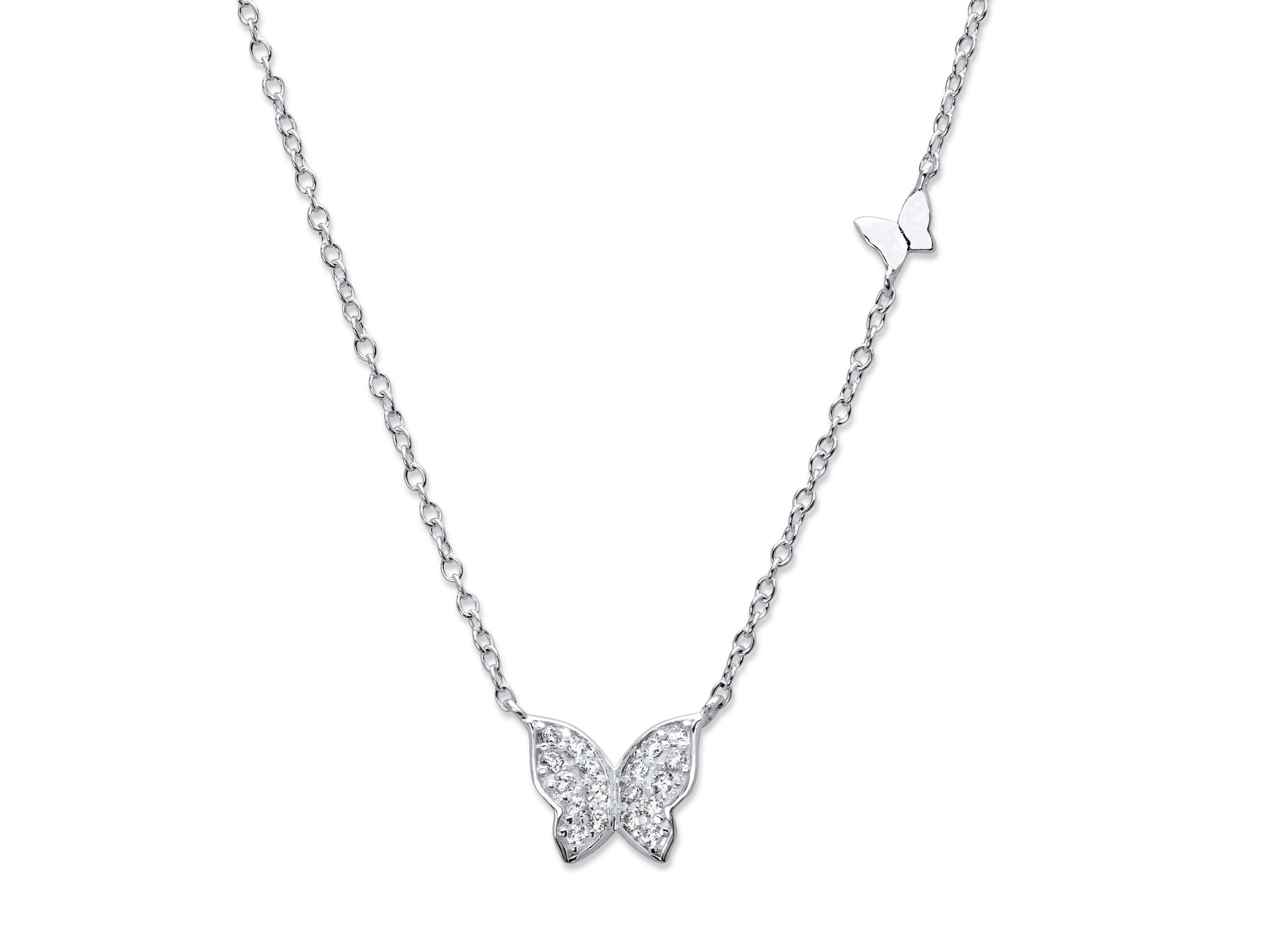 Sterling Silver Cubic Zirconia Butterfly Pendant Micro Pave 3/4 inch 