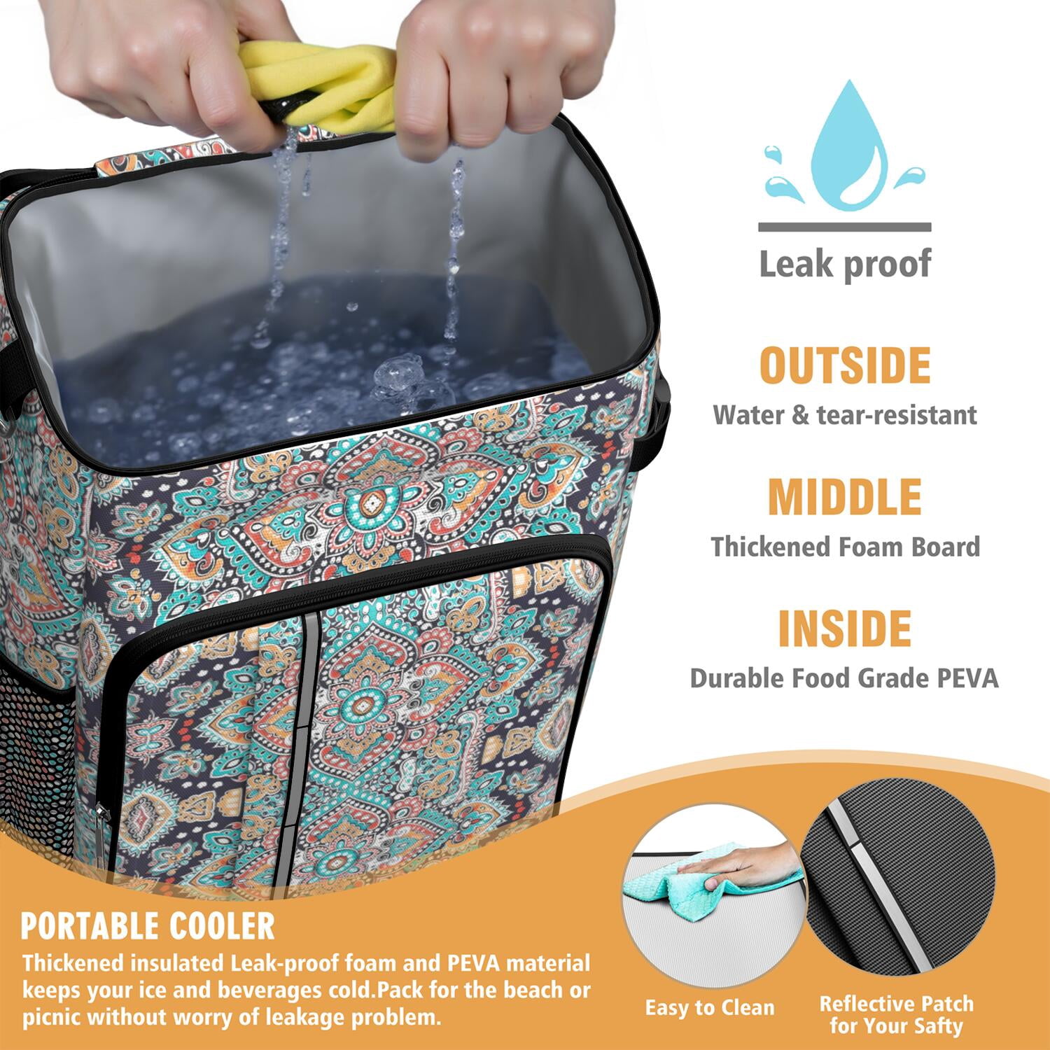 Travel Cooler Bag - Boho Bohemia Flower Camping Beer Cooler Backpack with Bottle Opener- Waterproof Insulated Picnic Backpacks - Cooler Bag for Beach