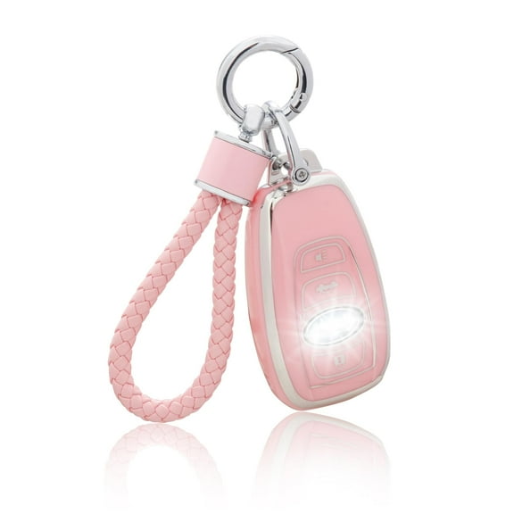Elegant Pastel Pink Flexible Key Fob Case for Subaru Outback Forester Crosstrek Legacy Ascent Impreza WRX BRZ STI Smart Remote Cover with Detachable Keychain