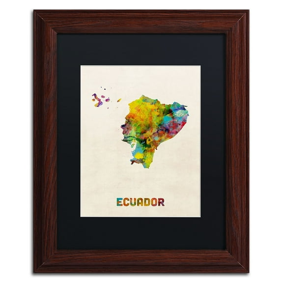 Trademark Fine Art "Ecuador Watercolor Map" Canvas Art by Michael Tompsett Black Matte, Wood Frame