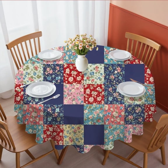 Pioneer Flower Floral Print Pattern Round Tablecloth 60 X 60 Inch, Wrinkle Resistant Wipeable Table Cloth for Kitchen Dining Picnic Patio Party