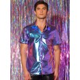thumbnail image 2 of Unique Bargains Men's Holographic Shirt Button Down Party Shiny Metallic Shirt M Purple, 2 of 6