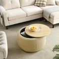 2 in 1 Round Storage Ottoman with Reversible Lid Tray, Coffee Table, Upholstered Round Storage ...