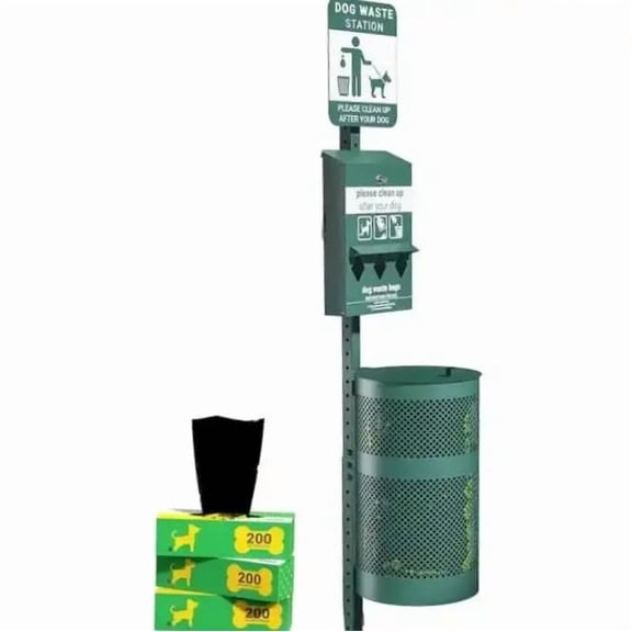 Sturdy Essentials Premium Dog Waste Station, Bag Dispenser, Trash Receptacle, Weatherproof, Stainless Steel Hardware, Easy Bag System (55 lb - Green)
