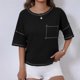 thumbnail image 5 of Camisetas Casuales de Mujer Nueva Camiseta de Manga Corta de Cuello U de Color Sólido de Verano, Poliéster, 5 of 7
