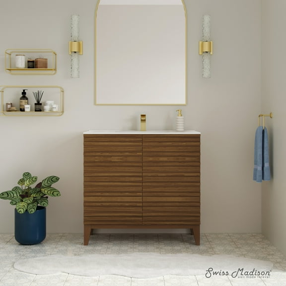 Cascade 30" Freestanding Bathroom Vanity in Brown Oak with Sink Top