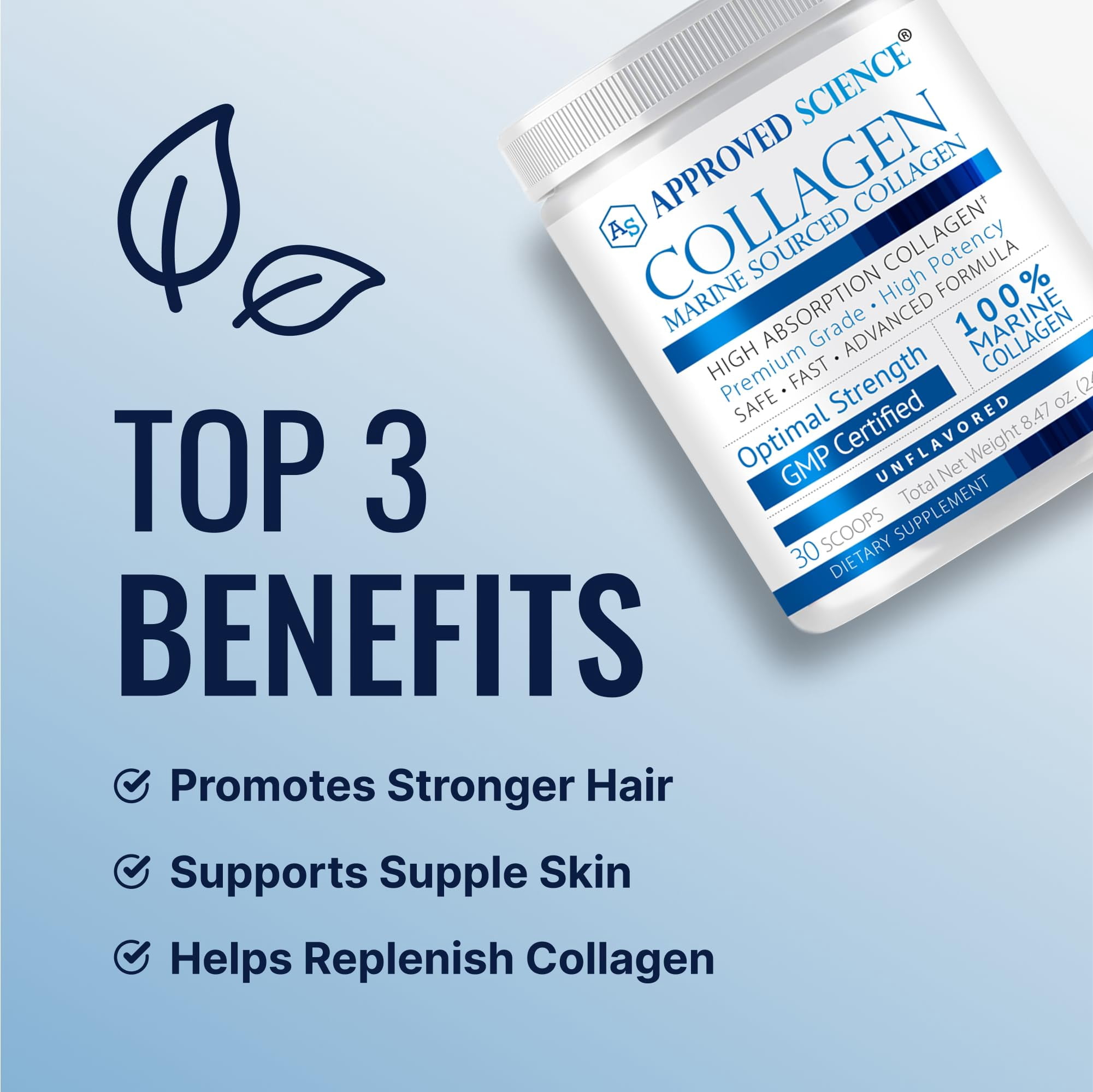 Approved Science Collagen Powder - Skin and Hair- 30 Scoops - One Month Supply