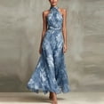 thumbnail image 5 of XIAONU Women's Tie Halter Floral Maxi Dress Ruched Waist Flowy Dresses Spring Bridesmaid Party Gown, 5 of 7