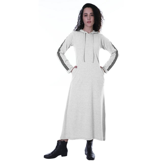 Moomaya Robe Maxi à Capuche à Manches Longues pour Femmes avec Poches, Décontractée, Longues Robes