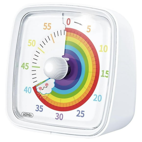 60-Minute Visual Timer with Night Light, Countdown Timer, Pomodoro Timer with Rainbow Pattern for Kids and AdultsBY