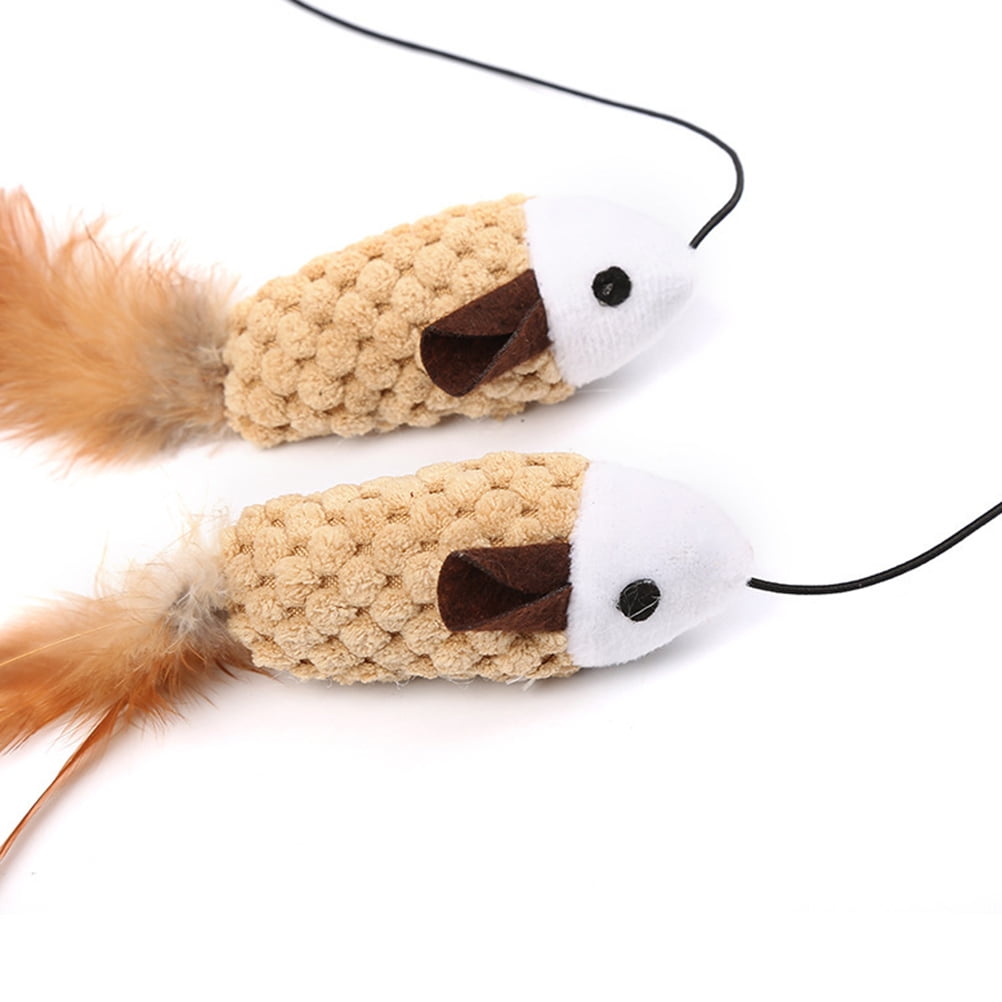 HOOWIFFY 3-Pack Interactive Cat Teaser Toys in Beige Plush for Engaging Pet Play and Entertainment