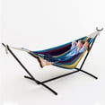 thumbnail image 1 of BeesClover Hamac Double Bleu avec Support, Hamac en Coton Portable Robuste de 450 Lb pour 2 Adultes, Ensemble de Hamacs Autoportant Intérieur Extérieur avec Support en Acier et Sac de Transport, 1 of 8