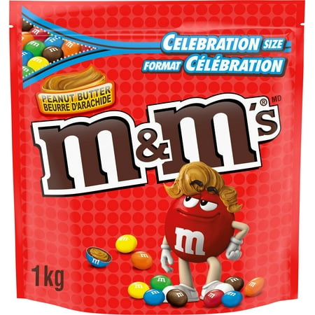 M&M's Peanut Candies, Celebration size, Stand Up Pouch, 1kg/35oz.(Imported from Canada) | Caffeine Cams Coffee & Candy Company