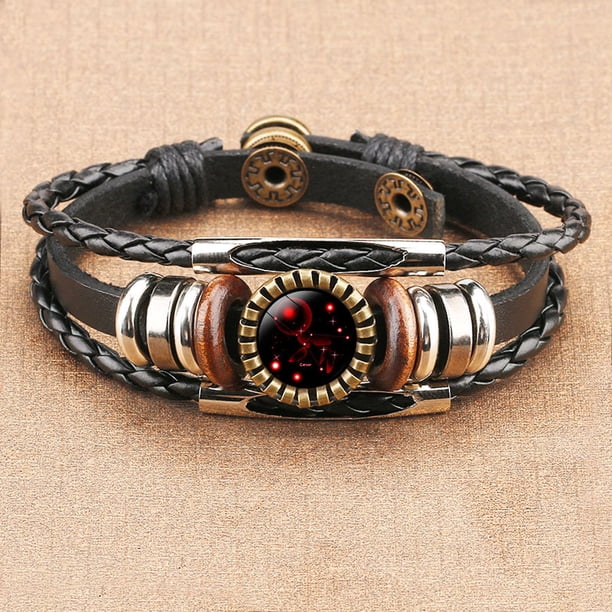 Fiudx Pulsera Del Zodíaco, Brazalete de Cuero Estilo Punk, Pulsera de Aleación y Temática de Constelaciones, Diseño de Cuerda Tejida a Mano, Ideal para Regalo de Cumpleaños, para Hombres y Mujeres, P
