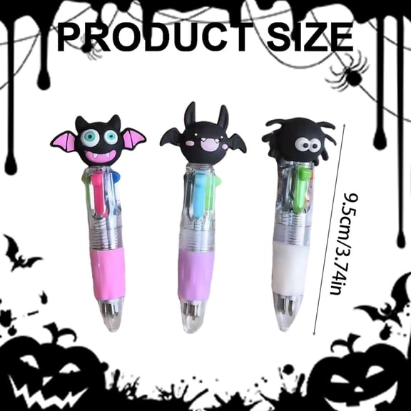 Clearance Sale! 1PC Halloween Bat Pen, 4-in-1 Multi-Color Ballpoint Pen with Cute Design, Plastic, for Office & Home, (10x3x2cm, Black)