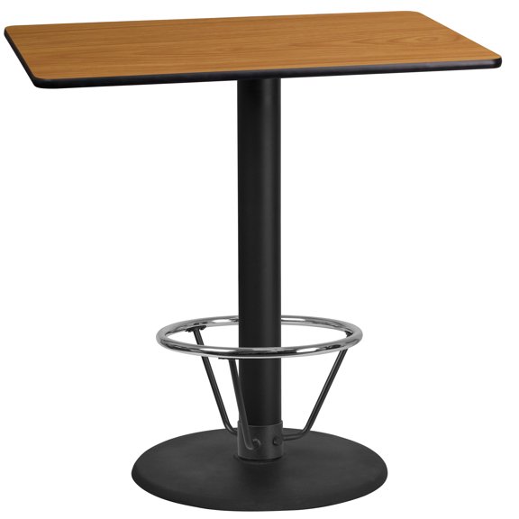 Flash Furniture 24'' x 42'' Rectangular Natural Laminate Table Top with 24'' Round Bar Height Table Base and Foot Ring