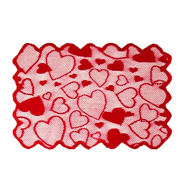 B Heart Shaped Lace Table Runner 17.7X11.8 Inches Valentines Day Polyester Fabric For Dining Table Decorations Romantic Dinner