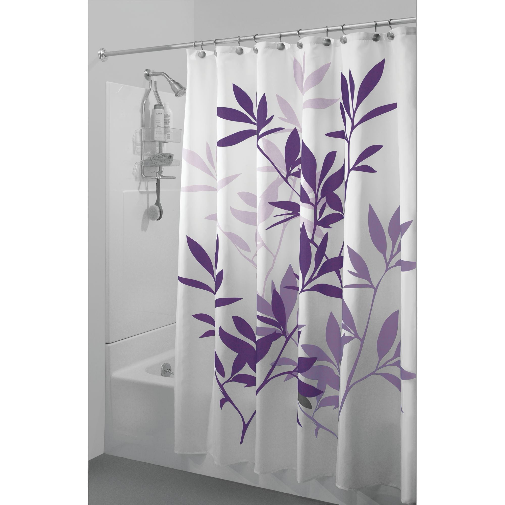 purple fabric shower curtain
