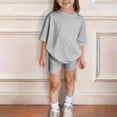 thumbnail image 7 of BVWKPCV Size 7-13y Girls Clothes 2 Piece Short-Sleeve Top and Shorts Outfits Set Trendy for Girls Outfits Size 7-14 Gray 9-10Y, 7 of 7