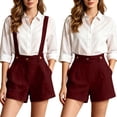 thumbnail image 3 of Perfectbot Women's High Waisted Suspender Shorts with Pockets - Adjustable Straps, Cotton Blend, 3 of 8