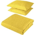 thumbnail image 2 of Sapphire Home 3-Piece Full/Queen Oversize Bedspread Coverlet Bedding Set w/2 Shams, Soft Touch, Solid, Stylish Embossed Pattern, All-Season Oversize Comforter Bed Cover, Emma Queen Yellow, 2 of 3