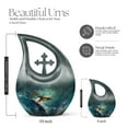 thumbnail image 2 of MUKTIVE Puffin Bird Memorial Urns for Adult Male - Large Green Funeral Urn for Ashes for Women - Cross Drop Cremation Urn for Mom & Dad - Burial Human Urns for Ashes Adult Female - 10 Inch, 2 of 7