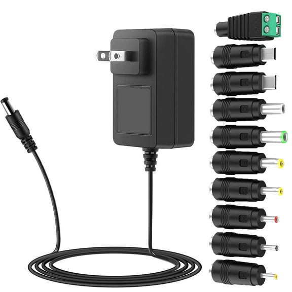 Guy-Tech 15V 2A DC Power Supply 30W 10 Tips Switching Power Cord
