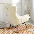 thumbnail image 2 of Nursery Rocking Chair with Rubber Wood Legs, Teddy Fabric Glider Rocker Chair with Metal Frame, Accent Arm Chair for Living Room, Bedroom, Dorm, Beige, 2 of 7