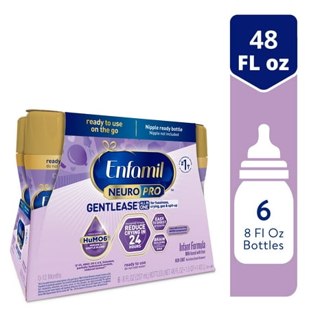 Enfamil NeuroPro Gentlease Baby Formula, Infant Formula Nutrition, Brain Support that has DHA, HuMO6 Immune Blend, Designed to Reduce Fussiness, Crying, Gas & Spit-up in 24 Hrs, 8 Fl Oz, 6 Bottles