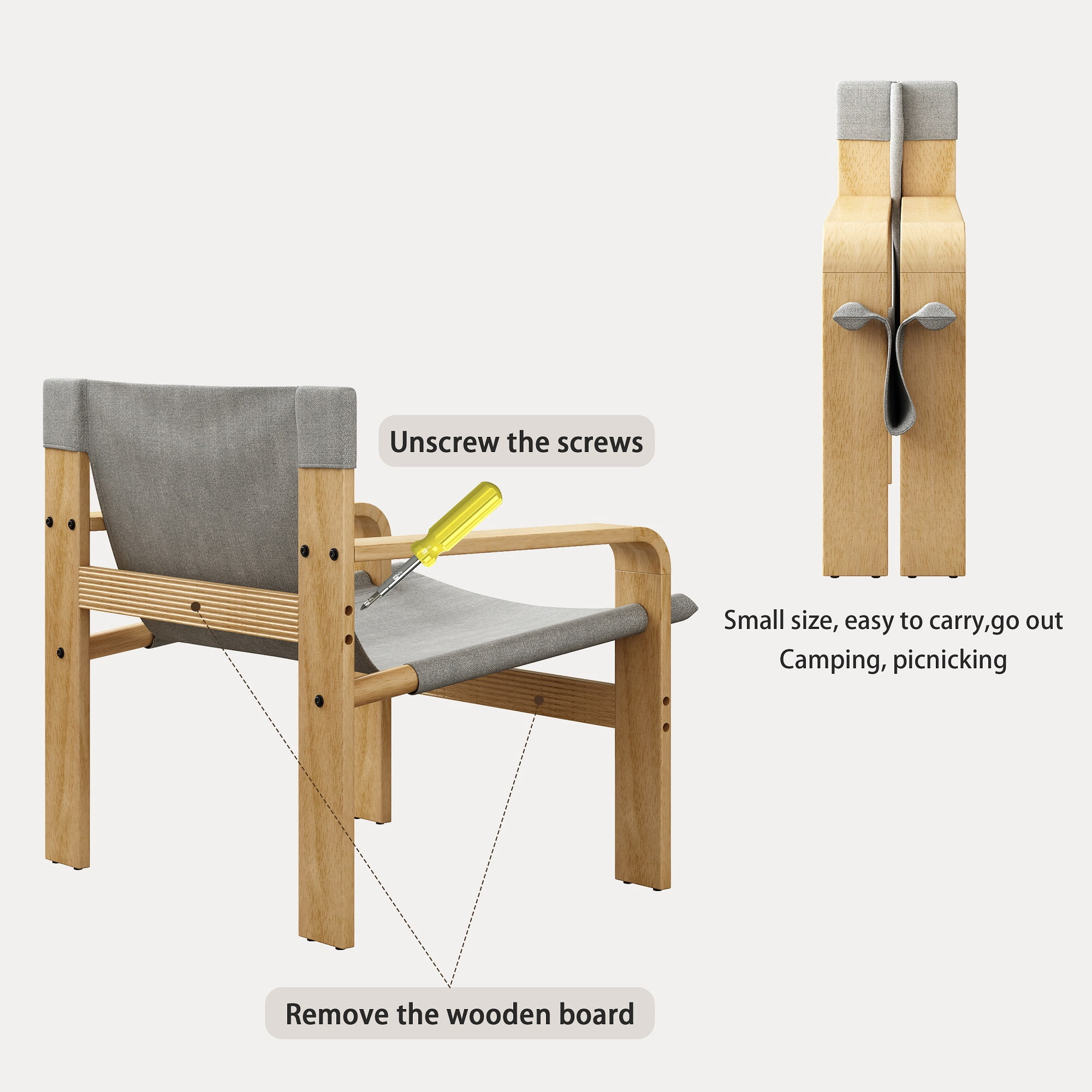 MOONMISS Modern Accent Chair Solid Wood Frame Linen Fabric Detachable Wide Armrest for Living Room Bedroom,Light Grey