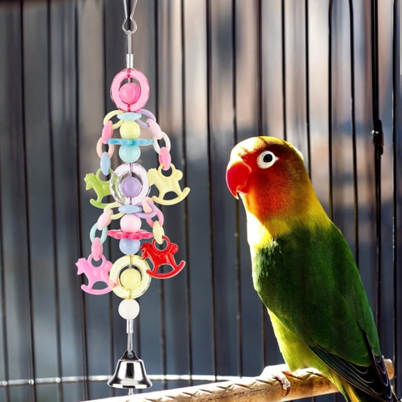 Cuentas coloridas, campana, soporte para jaula de pájaros, juguete colgante para loros, juguetes de decoración para morder y masticar para mascotas y pájaros