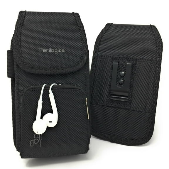 Perilogics Belt Holster made for iPhone 16 Plus, Pro Max, 15 Plus, Pro Max, 14 Plus and Pro Max with Armor Type Phone Cases. Front Zipper Storage and Credit Card Pocket.
