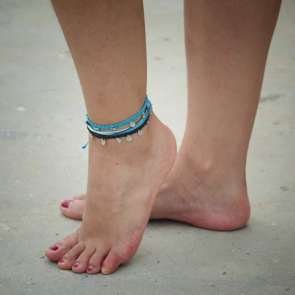 MANVEN Summer Beach Ankle Bracelets for Women Teen Girls Waterproof Ajdustable Braid Rope Anklets