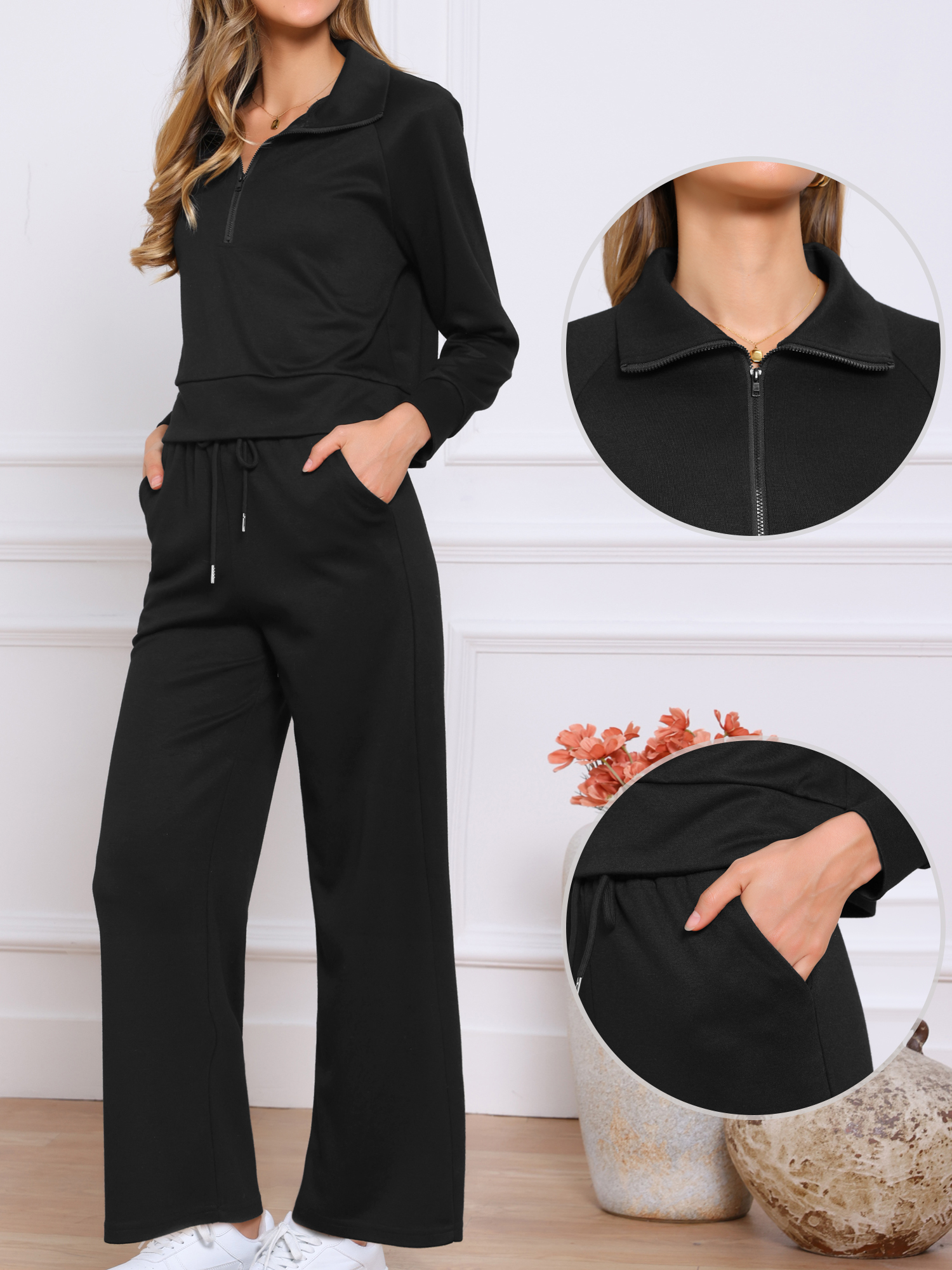 DARING DIVA Women's Sweatshirt and Sweatpants Lounge Sets XS Black