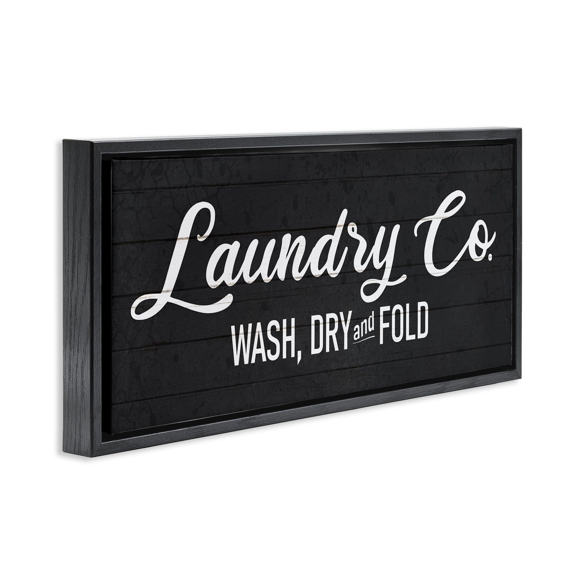 Stupell Industries Rustic Laundry Co Sign Abstract Painting Black Floater Framed Canvas Art Print Wall Art, 25 x 11