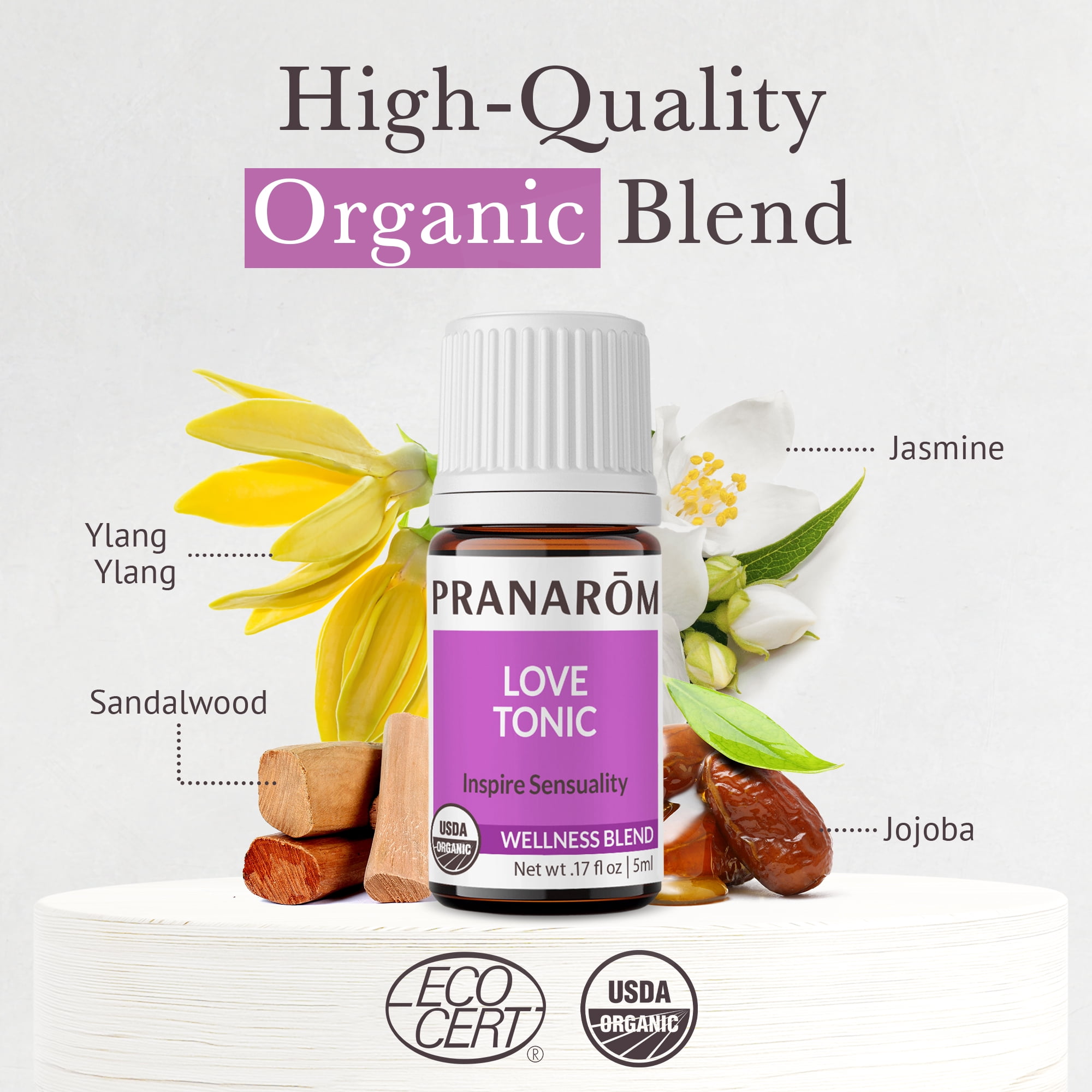 Pranarom - Love Tonic Essential Oil Wellness Blend 5ml - For Aromatherapy Enthusiasts - Relaxation and Sensuality - Certified Organic Ingredients - Pure Essential Oils