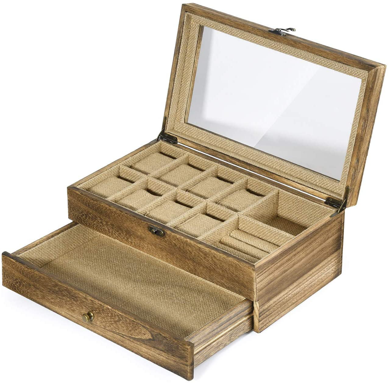 Watch Box Case, 8-Slot Watch Organizer with Jewelry Drawer for Storage and  Display, Carbonized Black - Walmart.com
