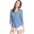 thumbnail image 2 of INSPIRE CHIC Women's Half Placket Buttons V Neck Chest Pocket Shirts, 2 of 7