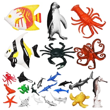 SHISUYAN 24 Pcs Sea Animal Figures Animal Toys Tiny Plastic Animals Fake Fish Educational Learning Toys