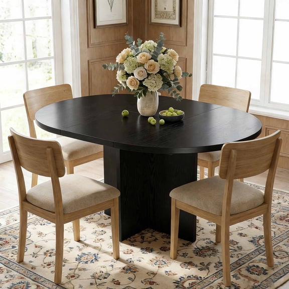 43.3''-59'' Extendable Round Dining Table for 4-8, Modern Kitchen Oval Dining Table with Removable Leaves, Dinner Table for Dining Room, Kitchen