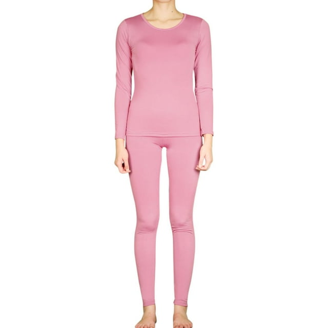 LAVRA Womens Microfiber Long Johns Thermal Underwear Two Piece Set -Small-Dusty Rose