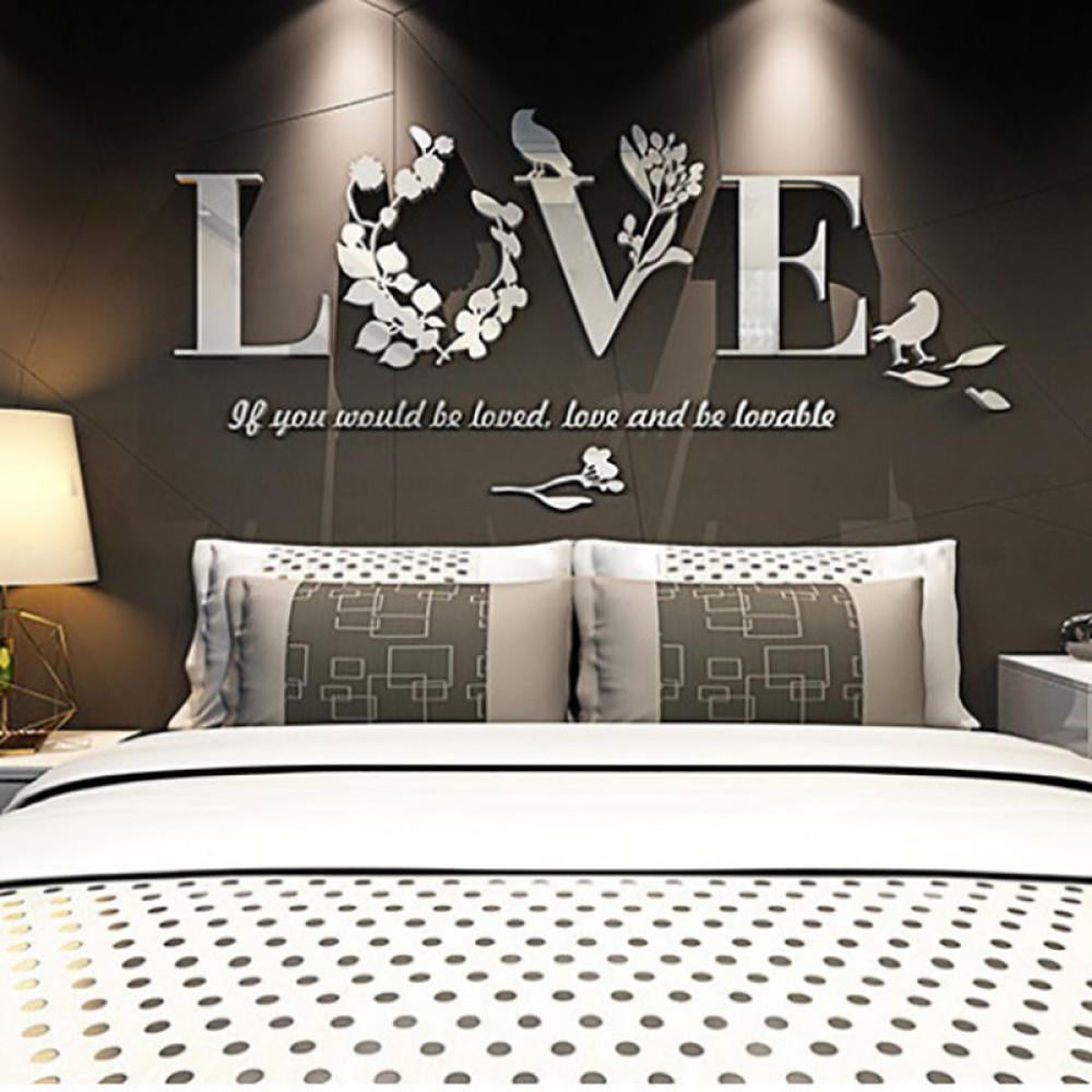 59 Pcs,3 Pack Modern Living Room Decor DIY 3D Acrylic Mirror Wall Sticker Decorations Home Sign Letters Decorative for Family Farmhouse Bedroom TV Wall House Art Mural Stickers Decal,Silver