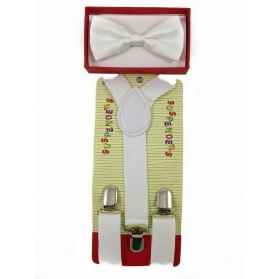 WHITE Toddler Kids Boys Girls Baby Suspenders and Bow Tie Matching Set Wedding