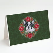 Caroline's Treasures French Bulldog Black White Poinsetta Wreath Christmas Greeting Cards with Envelopes, 5" x 7" (8 Count)